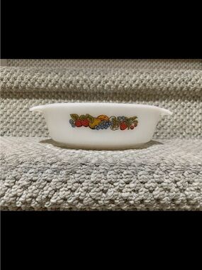 Pyrex White Casserole Dish with Colorful Fruit Motif